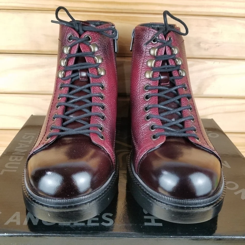 Men's 100% Genuine Leather Ankle Dress Boots 7 US Burgundy Paul Branco Side Zip